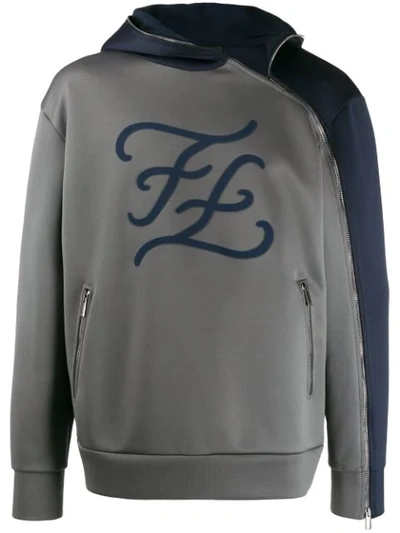 Shop Fendi Karligraphy Logo Hoodie In Grey