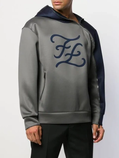 Shop Fendi Karligraphy Logo Hoodie In Grey