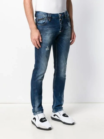 Shop Philipp Plein Ripped Stonewashed Skinny Jeans In Blue