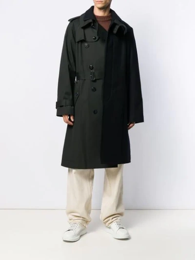 Shop Sacai Asymmetric Belted Trench Coat In Blue