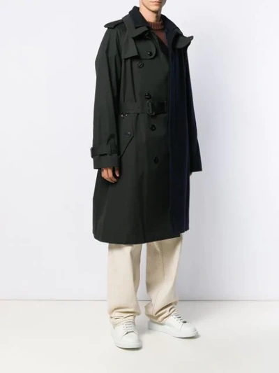 Shop Sacai Asymmetric Belted Trench Coat In Blue