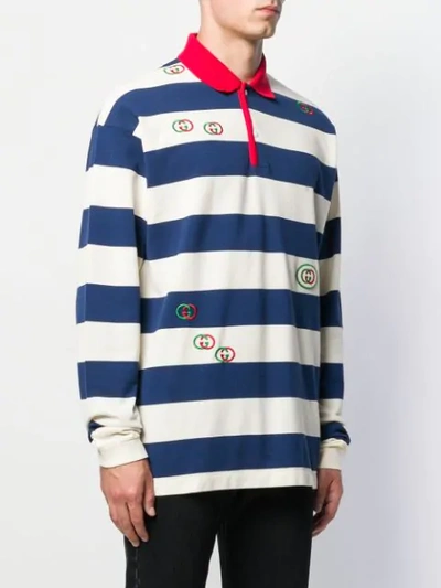 Shop Gucci Embroidered Gg Rugby Top In Blue