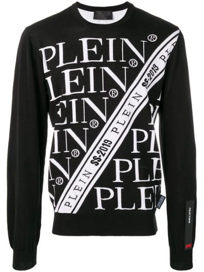 Shop Philipp Plein Multi Logo Intarsia Jumper In Black