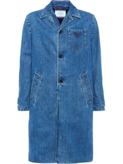 Shop Prada Vintage Denim Coat In Blue