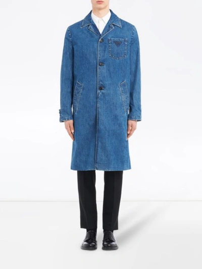 Shop Prada Vintage Denim Coat In Blue