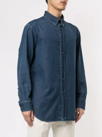 Shop Brioni Denim Pointed Collar Shirt In Blue