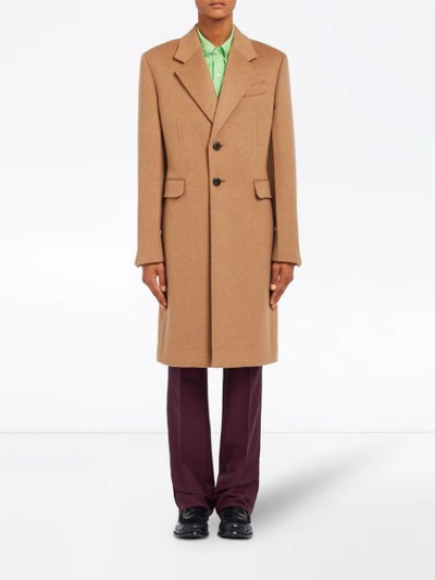 Shop Prada Double Camel Hair Coat In Neutrals