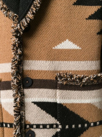 Shop Alanui Cashmere Geometric Knit Cardigan In Brown