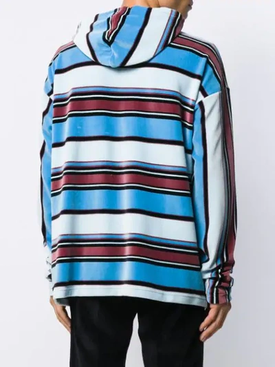 Shop Marni Striped Velour Hoodie In Blue