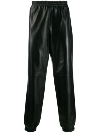 Shop Burberry Elasticated Hem Leather Trousers In Black
