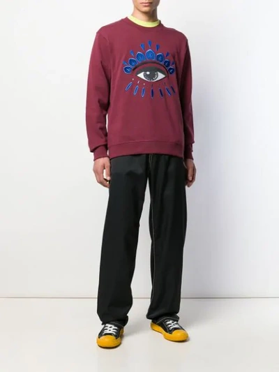 Shop Kenzo Eye Motif Embroidered Sweatshirt In Red
