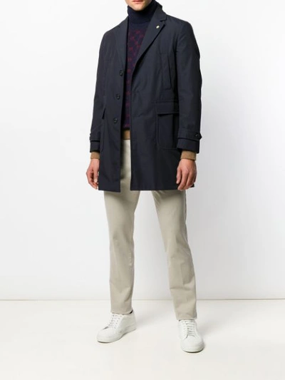 Shop Manuel Ritz Zip Single Breasted Coat In Blue