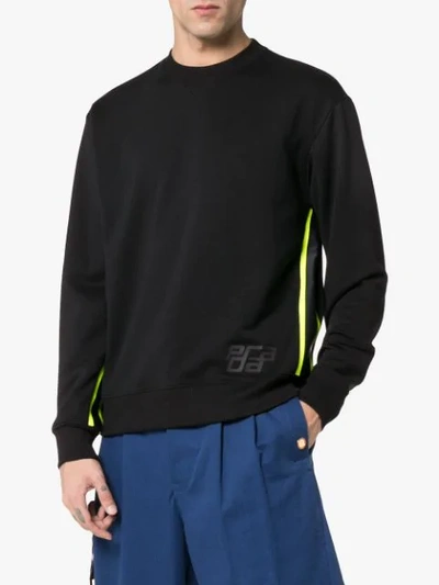 Shop Prada Logo Striped Cotton Sweatshirt In Black