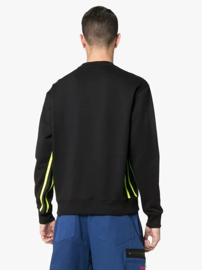 Shop Prada Logo Striped Cotton Sweatshirt In Black