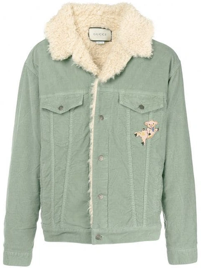 Shop Gucci Shearling Lined Corduroy Jacket - Green