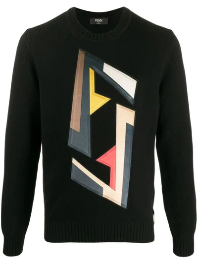 Shop Fendi Logo Patch Sweater In Black