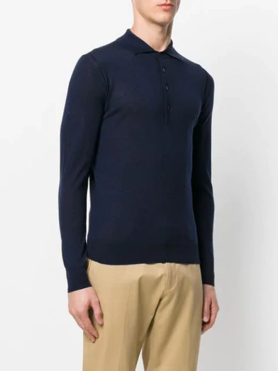 Paolo Pecora Long Sleeved Polo Shirt In Blue
