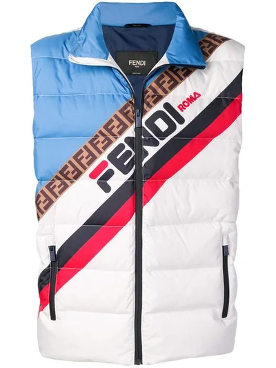 Shop Fendi Colour-block Logo Padded Gilet In White