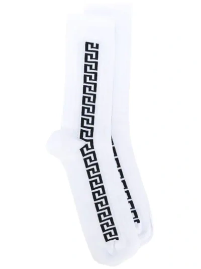 Shop Versace Border Stripe Socks In White