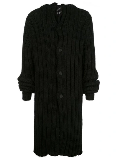 Shop Yohji Yamamoto Oversized Ribbed Cardigan Coat In Black