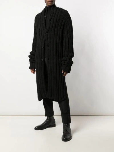 Shop Yohji Yamamoto Oversized Ribbed Cardigan Coat In Black