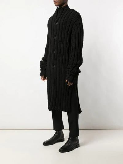 Shop Yohji Yamamoto Oversized Ribbed Cardigan Coat In Black