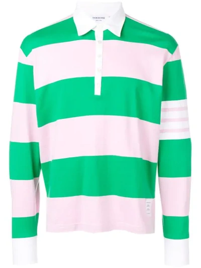 Shop Thom Browne 4-bar Rugby Stripe Oversized Polo In Green ,pink