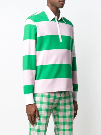 Shop Thom Browne 4-bar Rugby Stripe Oversized Polo In Green ,pink