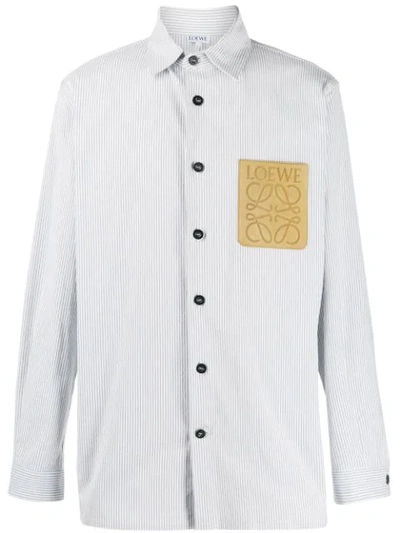 Shop Loewe Logo Patch Striped Shirt In White
