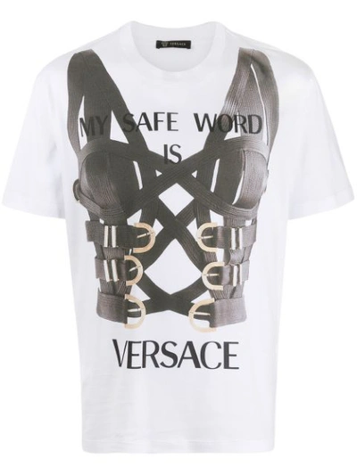 Shop Versace Safe Word T-shirt In White