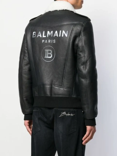 Shop Balmain Shearling Lined Biker Jacket In Black