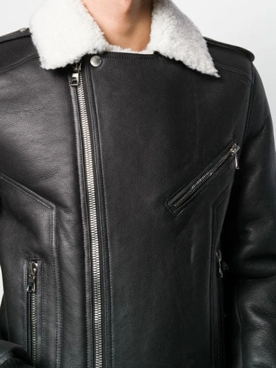 Shop Balmain Shearling Lined Biker Jacket In Black