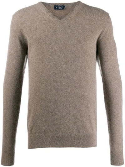 Shop Hackett V-neck Knit Sweater In Brown