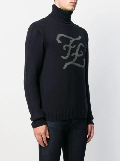 Shop Fendi Karligraphy Logo Jumper In Blue