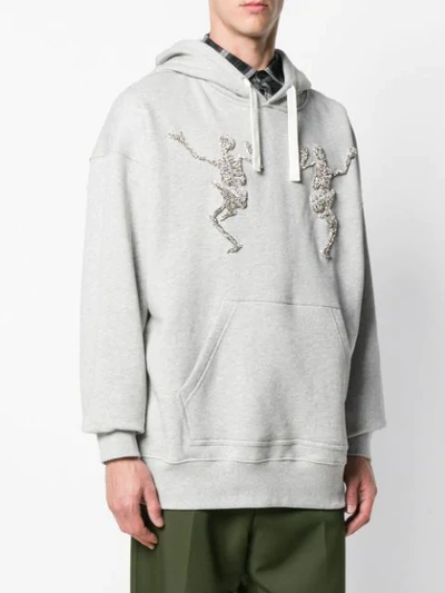 Shop Alexander Mcqueen Skeleton Embroidered Hoodie - Grey