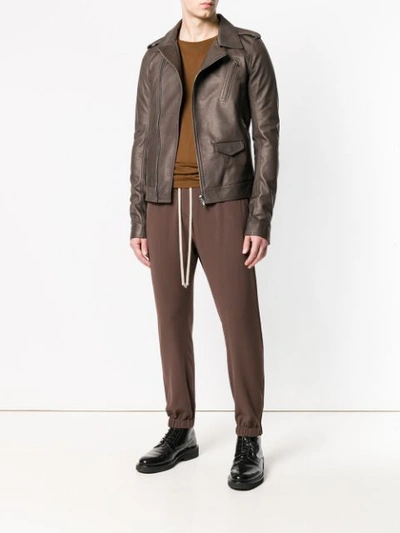 Shop Rick Owens Biker Jacket - Brown