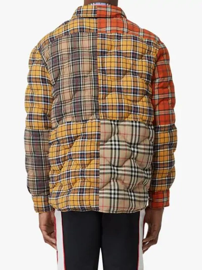 Shop Burberry Contrast Check Cotton Flannel Puffer Overshirt In Yellow