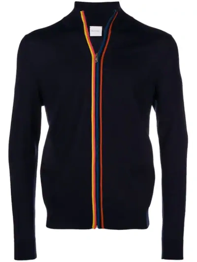 Shop Paul Smith Stripe Detail Cardigan In Blue