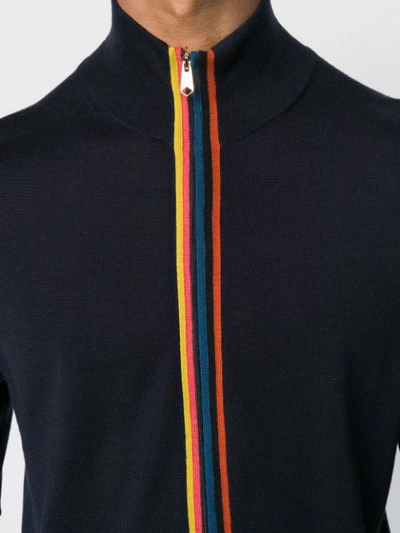 Shop Paul Smith Stripe Detail Cardigan In Blue