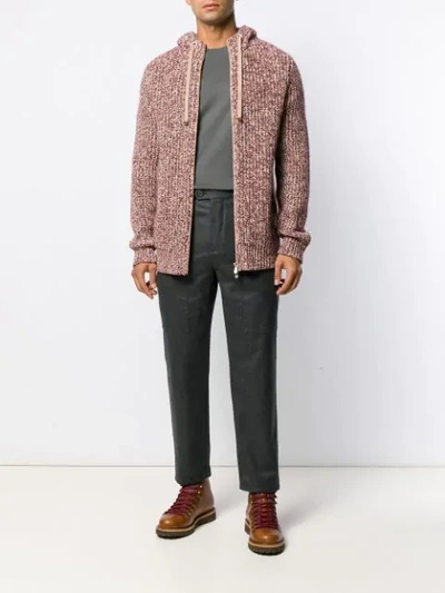 BRUNELLO CUCINELLI CHUNKY KNIT ZIP-UP HOODIE - 红色