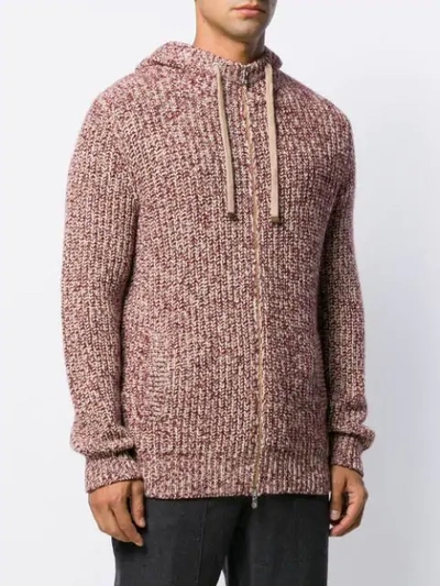 Shop Brunello Cucinelli Chunky Knit Zip-up Hoodie In C3561 Red/nude
