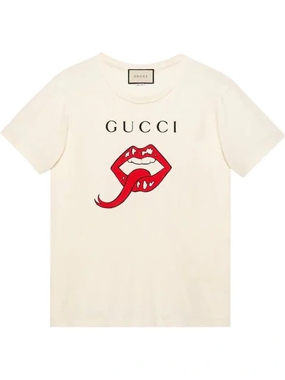 Shop Gucci Mouth Print T-shirt In White