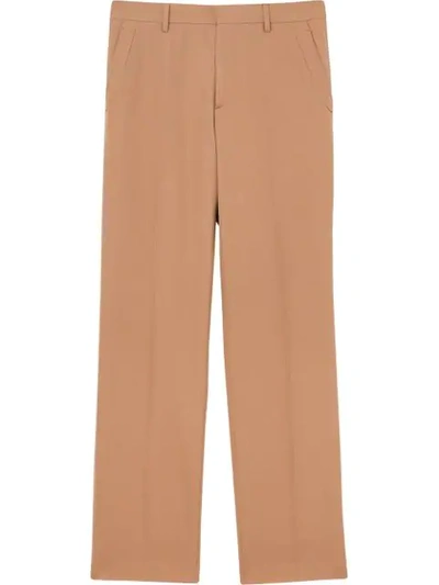 Shop Burberry Stripe Detail Wool Tailored Trousers In Brown