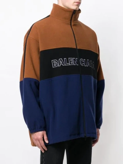 Shop Balenciaga Logo Panelled Zip Jacket In Brown