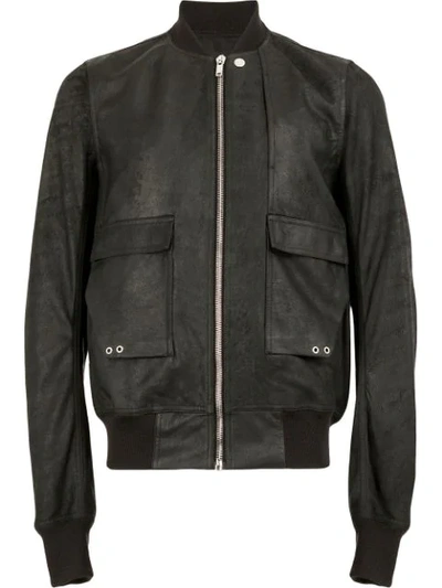 Shop Rick Owens Leather Bomber Jacket In Black