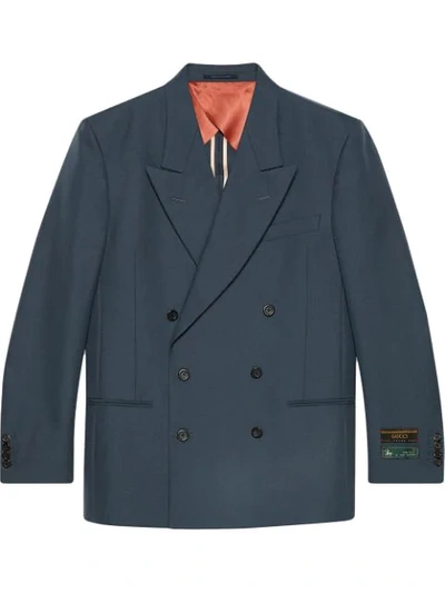 Shop Gucci Drill Jacket With Sartorial Labels In Blue