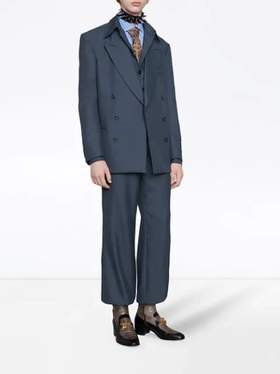 Shop Gucci Drill Jacket With Sartorial Labels In Blue