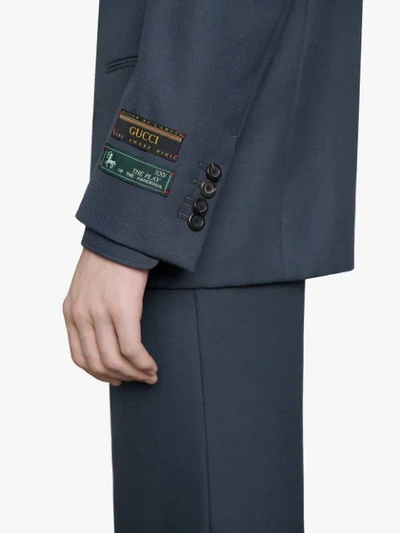 Shop Gucci Drill Jacket With Sartorial Labels In Blue