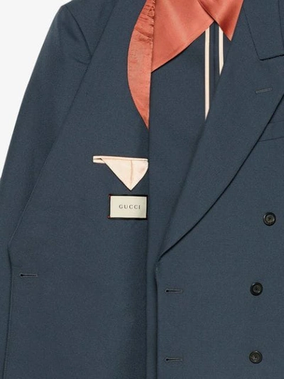 Shop Gucci Drill Jacket With Sartorial Labels In Blue