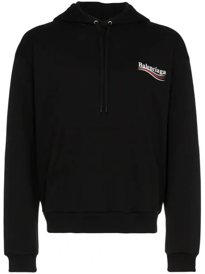 Shop Balenciaga Logo Print Hoodie In Black